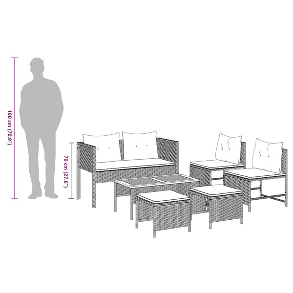 vidaXL Garden Sofa Set with Cushions 6 pcs Beige and Light Grey Poly Rattan