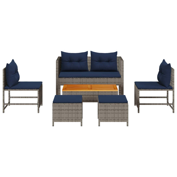 vidaXL Garden Sofa Set with Cushions 6 pcs Grey and Navy Blue Poly Rattan
