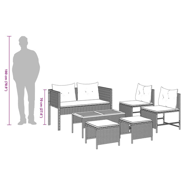 vidaXL Garden Sofa Set with Cushions 6 pcs Grey and Navy Blue Poly Rattan