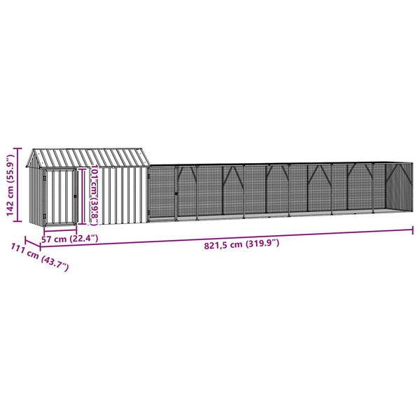 vidaXL Bird Cage Anthracite 821.5 x 111 x 142 cm Galvanized Steel