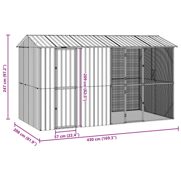 vidaXL Aviary Anthracite 430 x 208 x 247 cm Galvanized Steel