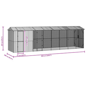 vidaXL Bird Aviary Anthracite 860 x 208 x 247 cm Galvanized Steel