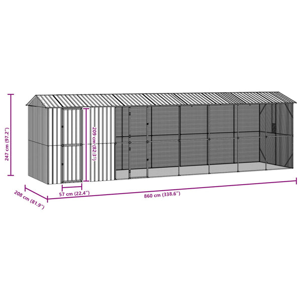 vidaXL Bird Aviary Anthracite 860 x 208 x 247 cm Galvanized Steel