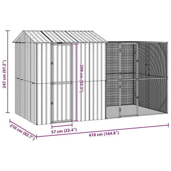 vidaXL Aviary Anthracite 418 x 210 x 247 cm Galvanized Steel