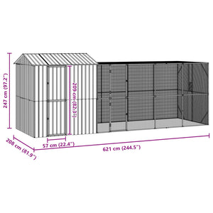 vidaXL Bird Aviary Anthracite 621 x 208 x 247 cm Galvanized Steel