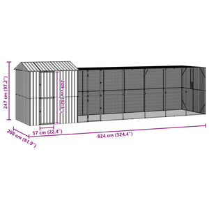 vidaXL Bird Cage Anthracite 824 x 208 x 247 cm Galvanized Steel