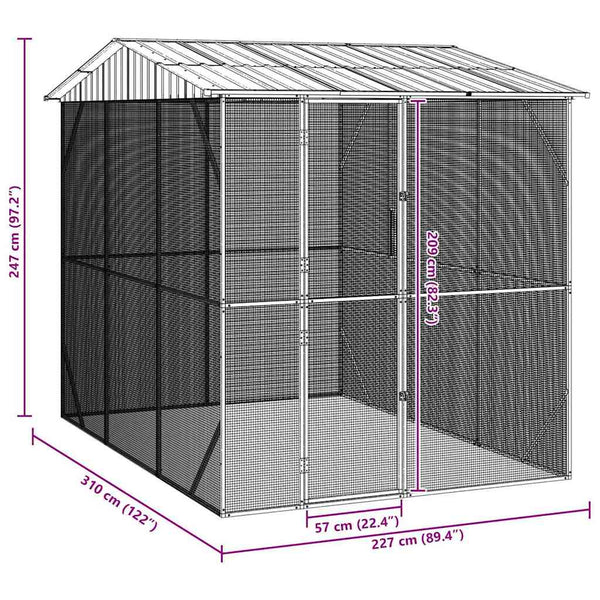 vidaXL Bird Aviary Anthracite 227 x 310 x 247 cm Galvanized Steel