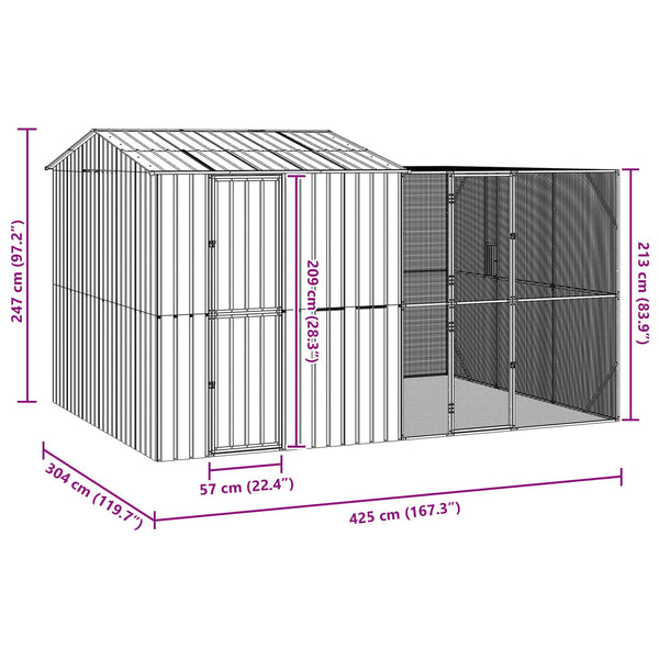 vidaXL Aviary Anthracite 425 x 304 x 247 cm Galvanized Steel