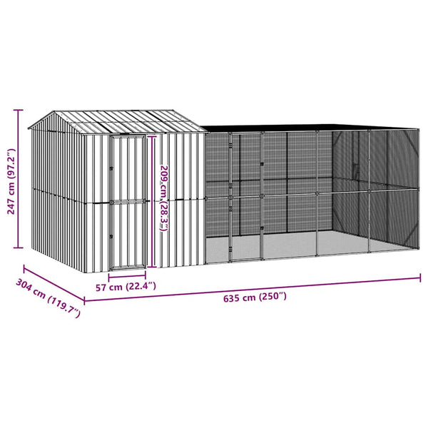 vidaXL Aviary Anthracite 635 x 304 x 247 cm Galvanized Steel