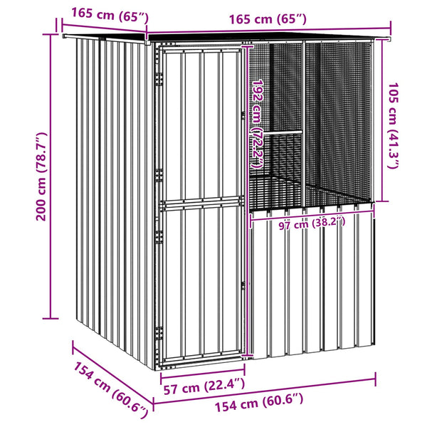 vidaXL Bird Aviary Anthracite 165 x 165 x 200 cm Galvanized Steel