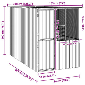 vidaXL Bird Aviary Anthracite 165 x 318 x 200 cm Galvanized Steel