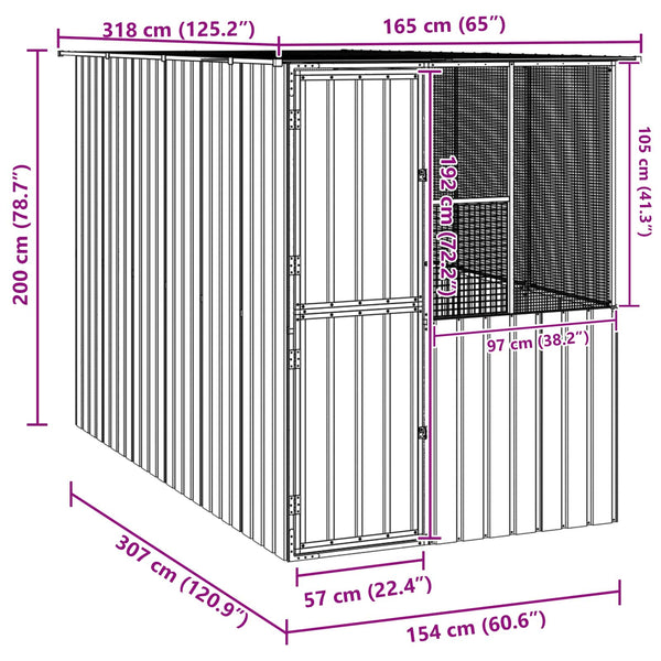 vidaXL Bird Aviary Anthracite 165 x 318 x 200 cm Galvanized Steel