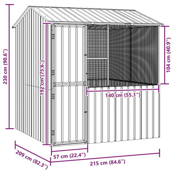 vidaXL Bird Aviary Anthracite 215 x 209 x 230 cm Galvanized Steel