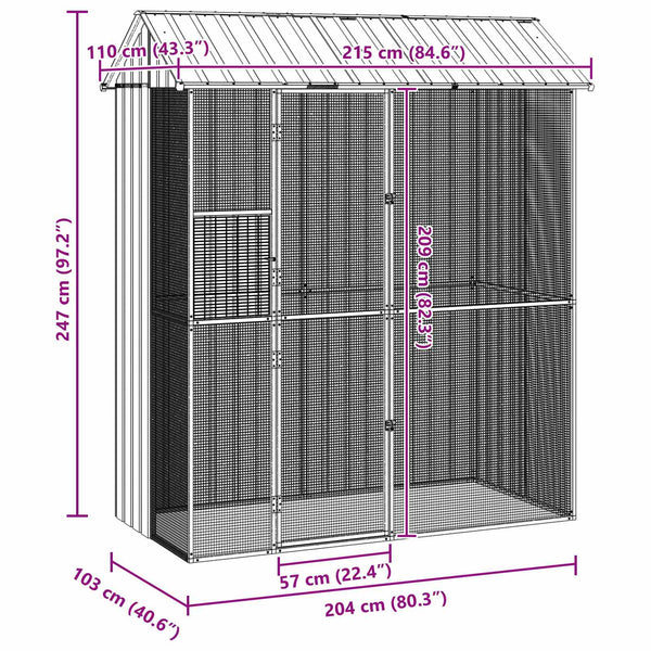 vidaXL Bird Cage Anthracite 215 x 110 x 247 cm Galvanized Steel