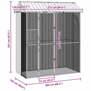 vidaXL Bird Aviary Grey 215 x 110 x 247 cm Galvanized Steel