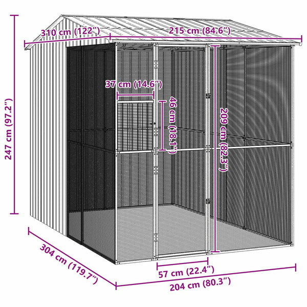 vidaXL Bird Aviary Grey 215 x 310 x 247 cm Galvanised Steel