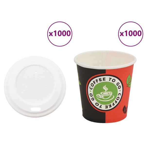 vidaXL Paper Cups with Lids 1000 pcs. 4oz 120ml