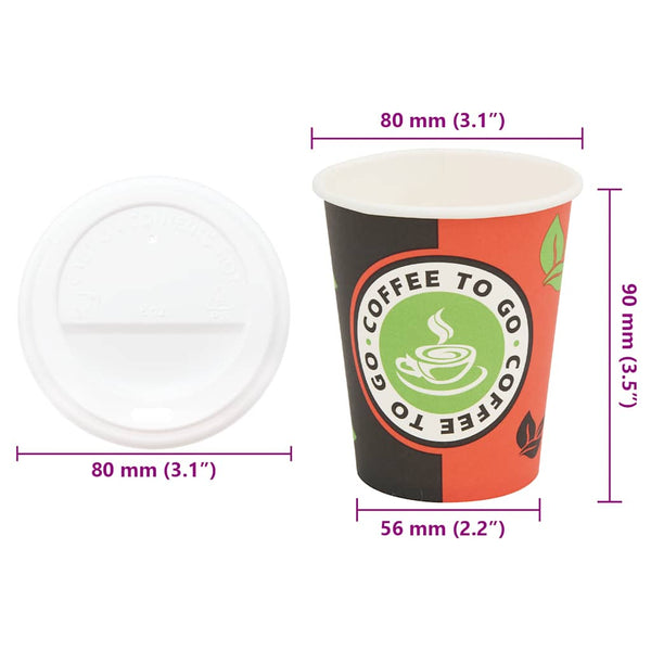 vidaXL Paper Cups with Lids 1000 pcs. 8oz 240ml