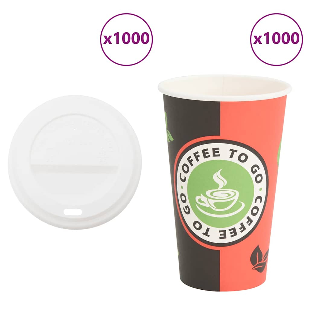 vidaXL Paper Cups with Lids 1000 pcs. 16oz 400ml