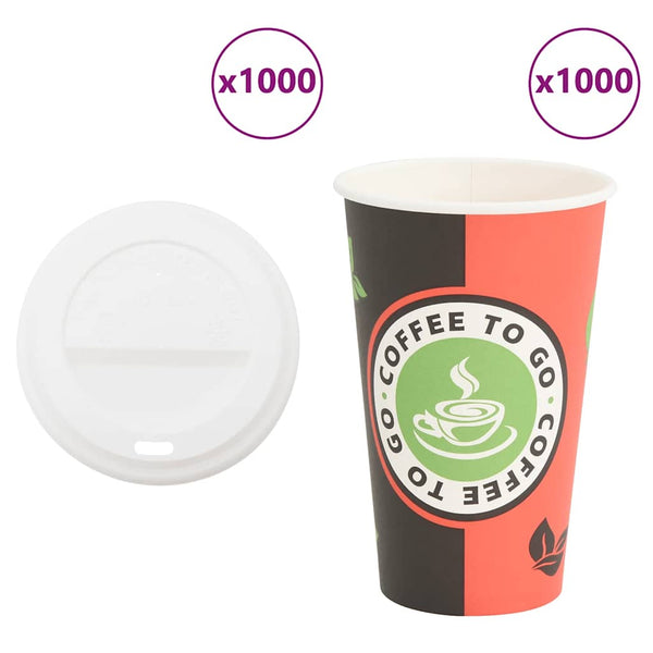 vidaXL Paper Cups with Lids 1000 pcs. 16oz 400ml