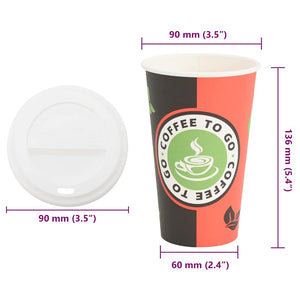 vidaXL Paper Cups with Lids 1000 pcs. 16oz 400ml
