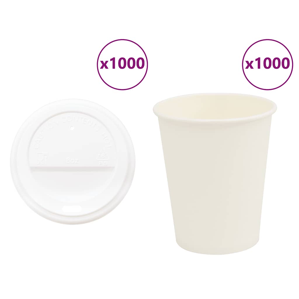 vidaXL Paper Cups with Lids 1000 pcs 8oz 200ml