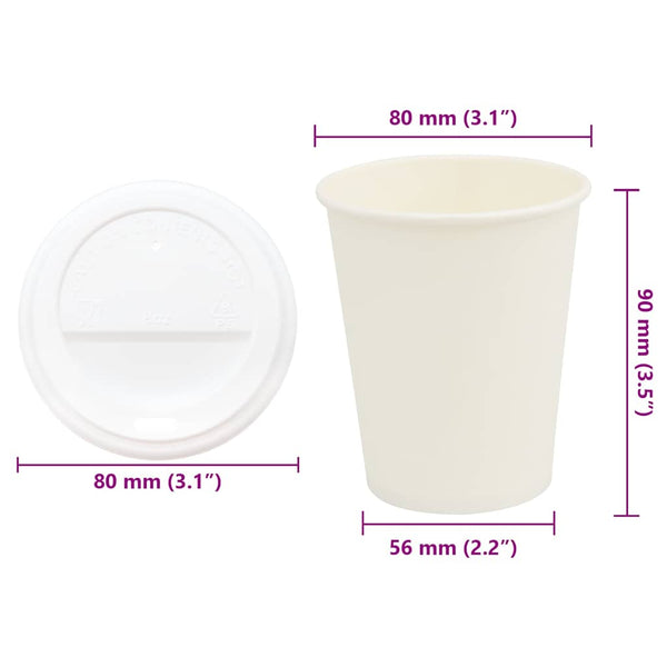 vidaXL Paper Cups with Lids 1000 pcs 8oz 200ml