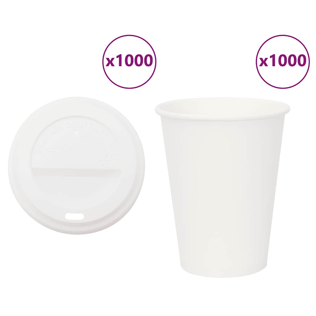vidaXL Paper Cups with Lids 1000 pcs. 12oz 300ml