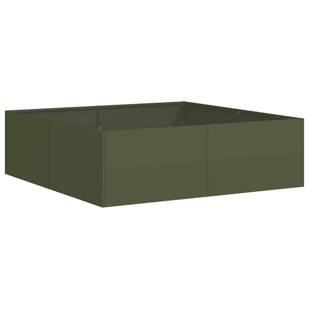 Olivgrüner Stahl Pflanzkübel 100x100x30 cm