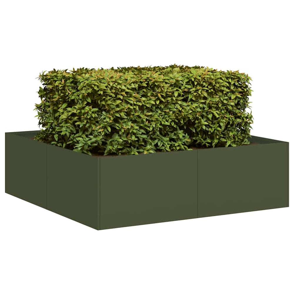 Olivgrüner Stahl Pflanzkübel 100x100x30 cm
