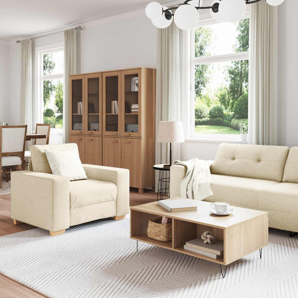 vidaXL 3-Piece Sofa Beige 221 x 80 x 80 cm Linen Blend Fabric