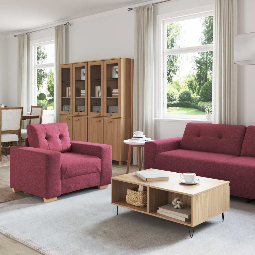 vidaXL Sofa 3 pcs Wind Red 221 x 80 x 80 cm Linen Blend Fabric