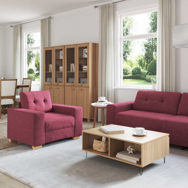 vidaXL Sofa 3 pcs Wind Red 221 x 80 x 80 cm Linen Blend Fabric