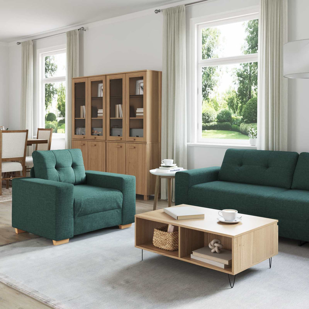 vidaXL 3-Piece Sofa Dark Green 221 x 80 x 80 cm Linen Blend