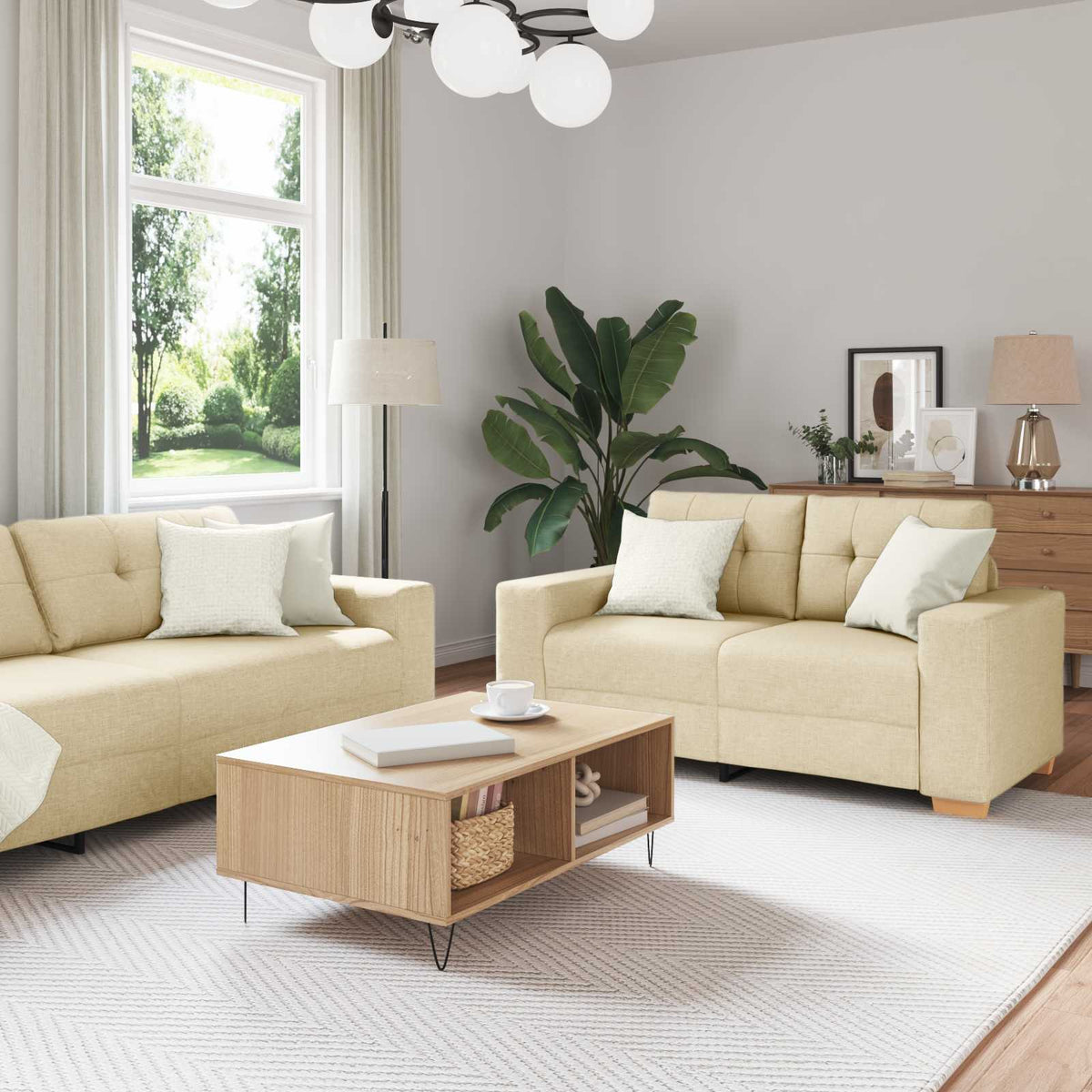 vidaXL 3-Piece Sofa Cream 221 x 80 x 80 cm Linen Blend Fabric