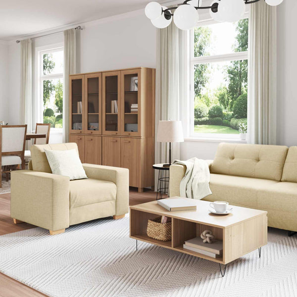 vidaXL 3-Piece Sofa Cream 221 x 80 x 80 cm Linen Blend Fabric