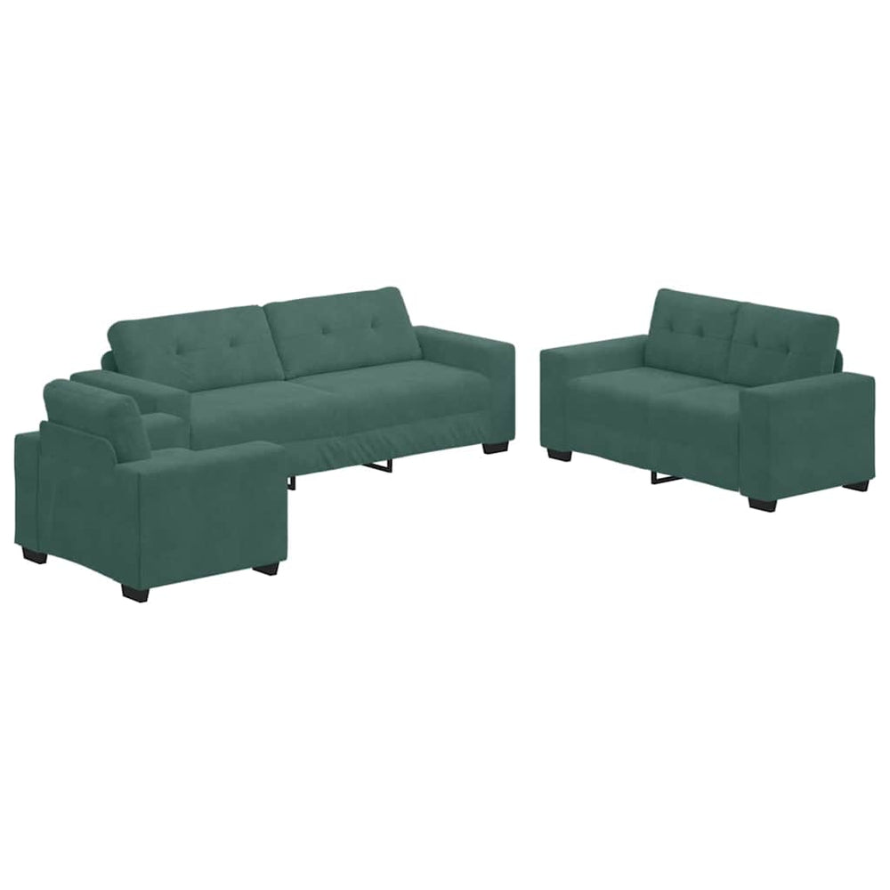 vidaXL Sofa Set 3 pcs Dark Green 221 x 80 x 80 cm Velvet