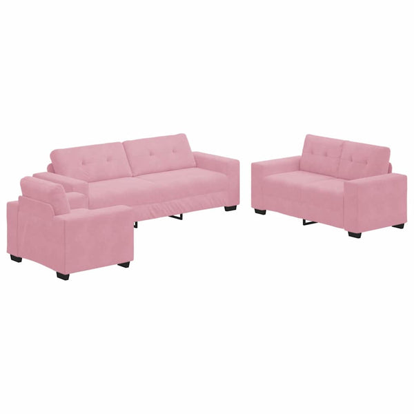 vidaXL Sofa Set 3 pcs Pink 221 x 80 x 80 cm Velvet