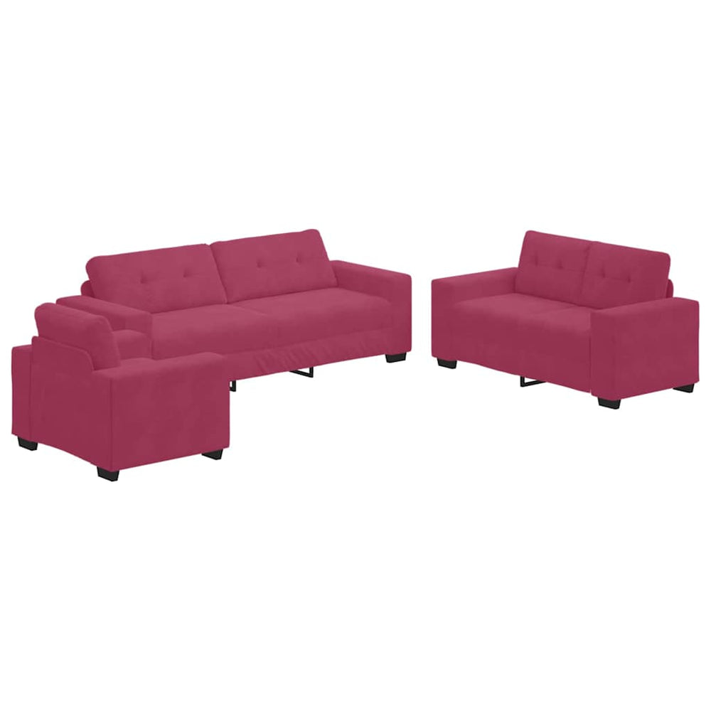 vidaXL Sofa Set 3 pcs Wine Red 221 x 80 x 80 cm Velvet