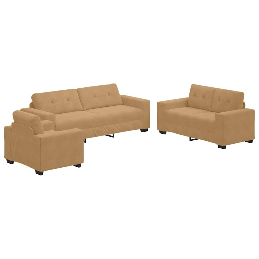 vidaXL Sofa Set 3 pcs Brown 221 x 80 x 80 cm Velvet