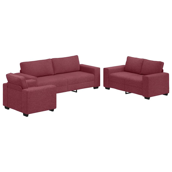 vidaXL 3-Piece Sofa Set with Cushions, Wine Red Fabric