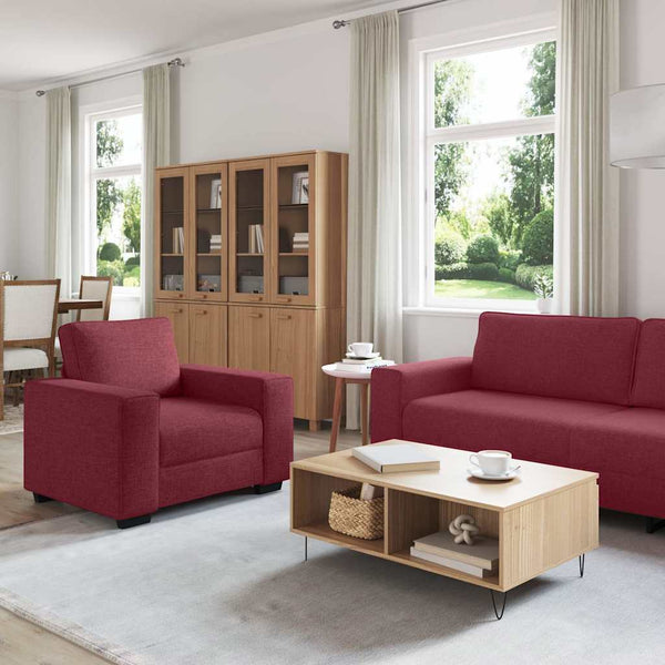 vidaXL 3-Piece Sofa Set with Cushions, Wine Red Fabric