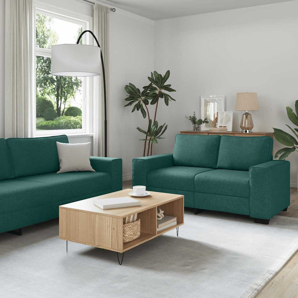 vidaXL 3-Piece Sofa Set with Cushions, Dark Green Fabric