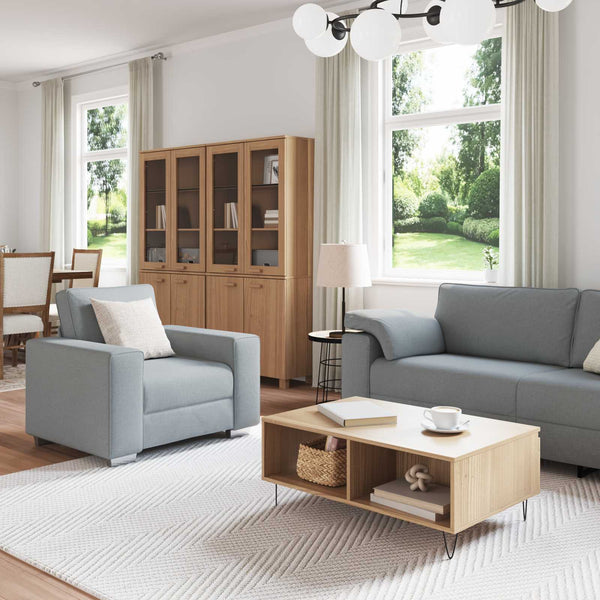 vidaXL Sofa 3 Seater Light Grey 219 x 80 x 82 cm Linen Blend Fabric