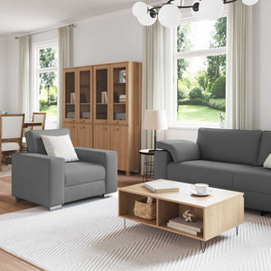 vidaXL 3-Seater Sofa Dark Grey 219 x 80 x 82 cm Linen Blend Fabric