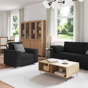 vidaXL 3-Seater Sofa Black 219 x 80 x 82 cm Linen Blend