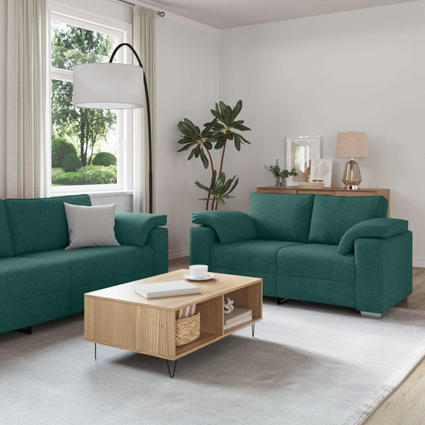 vidaXL Sofa 3 Seater Dark Green 219 x 80 x 82 cm Linen Blend Fabric