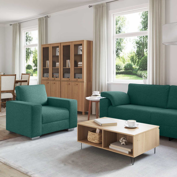 vidaXL Sofa 3 Seater Dark Green 219 x 80 x 82 cm Linen Blend Fabric