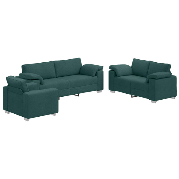 vidaXL Sofa 3 Seater Dark Green 219 x 80 x 82 cm Linen Blend Fabric