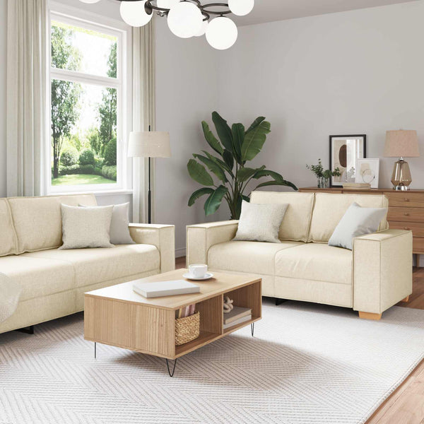 vidaXL Sofa 2 pcs Beige 220 x 80 x 84 cm Linen Blend Fabric